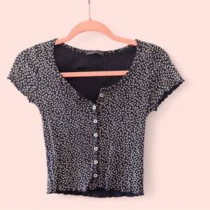 Brandy Melville Black Floral Crop Top